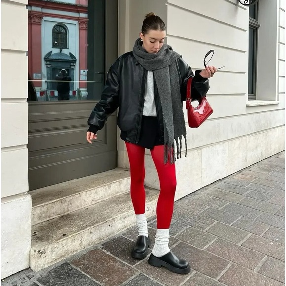 NWT velvet red stockings opaque winter tights fashion legs one size leggy DP - Picture 6 of 16